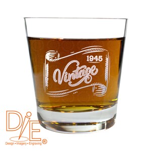 Crystal Rocks Glass with Vintage Banner Personalized with Year