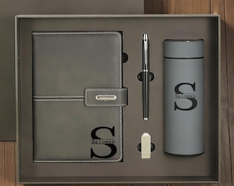 Carnet de notes gravé personnalisé avec jeu de tasses