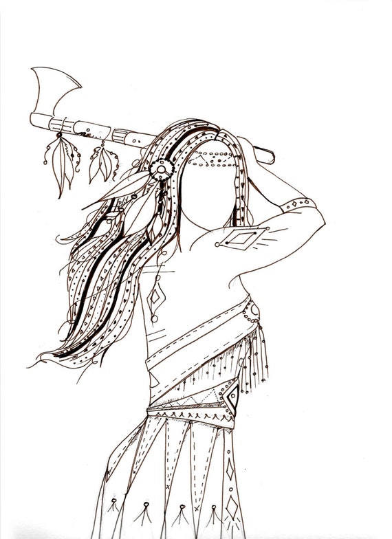 Items similar to Printable Coloring Page Native American Warrior With ...