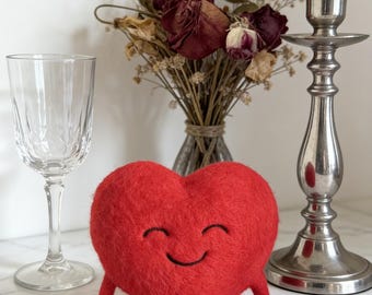 Felt Heart Plush, Smiling Figurine, Valentine's Day Gift