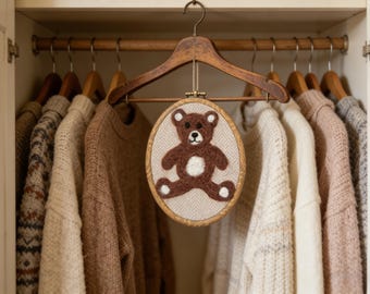 Hand Felted Wool Teddy Bear, Nursery Wall Decor