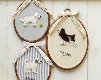 Personalized Needle Felted Dog Embroidery Hoop | Custom Pet Portrait Wall Art