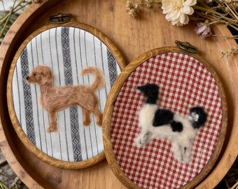 Custom Dog Needle Felt Embroidery Hoop Portrait, Personalized Full Body Pet Portrait