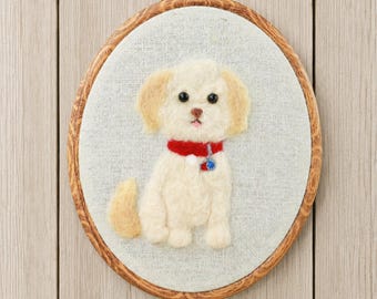 Custom Needle Felted Pet Portrait Hoop, Wool Animal Wall Art, Pet Loss Keepsake
