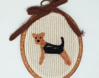 Needle Felted Dog Portrait Hoop Art, Wool Pet Breed Wall Decor, Personalized Gift