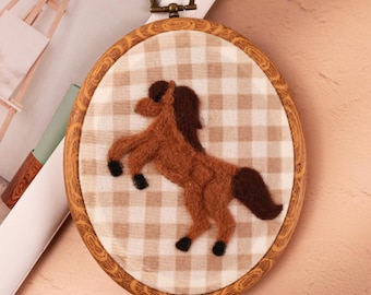 Handmade Felt Horse Embroidery Hoop, Western Nursery Wall Art, Farm Animal Nursery Decor