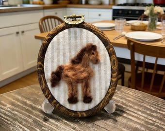 Needle Felted Rocking Horse Wall Art, Handmade Horse Embroidery Hoop, Nursery Decor, Cottagecore Gift