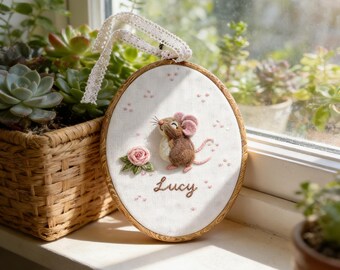 Custom Needle Felted Mouse Portrait, Handmade Embroidered Mice Art, Valentine’s Day Gift