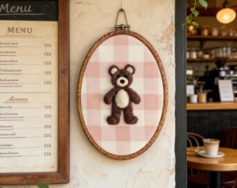 Hand Felted Teddy Bear Wall Art, Nursery & Baby Room Decor, Heirloom Baby Shower Gift
