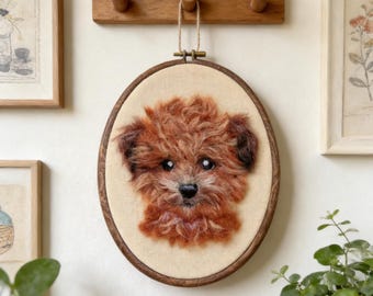 Personalized Felt Dog Portrait, Handmade Wool Pet Art Hoop, Custom Dog Memorial Gift