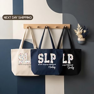 Custom SLP Tote Bag, Speech Language Pathologist School Bag, Speech Therapy Month Gift, Therapist Office Work Tote, SLP Appreciation Gift