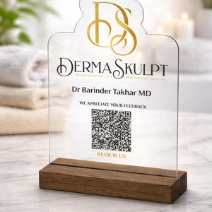 Letrero de código QR acrílico personalizado / Exhibidor con base de madera