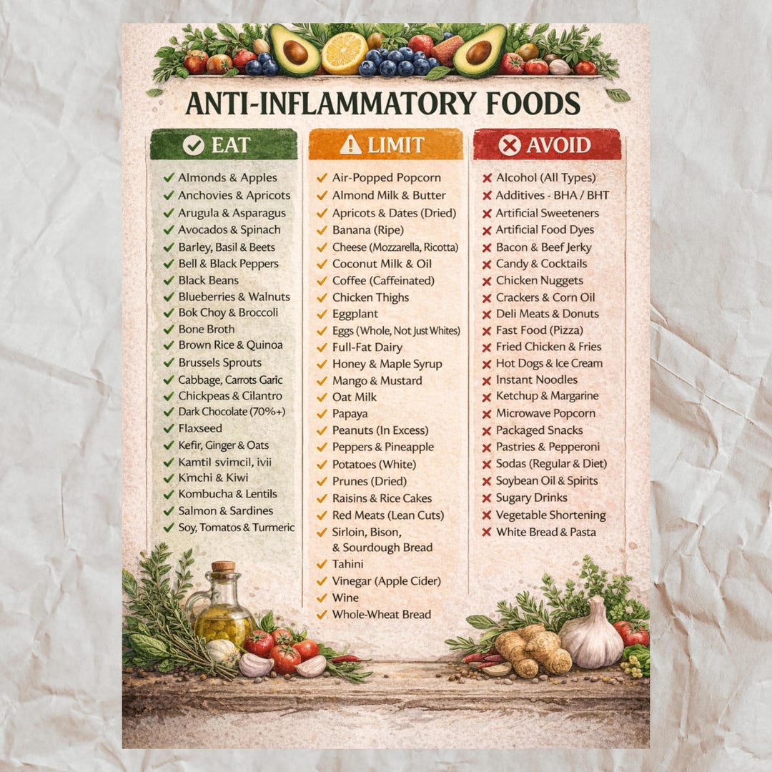 Anti Inflammatory Food List Printable, Reduce Inflammation Foods, Anti ...