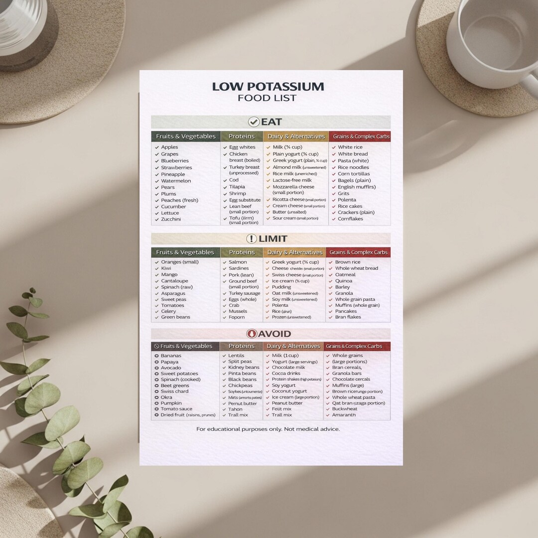 Low Potassium Food List | Printable PDF for Kidney Health, CKD, and ...