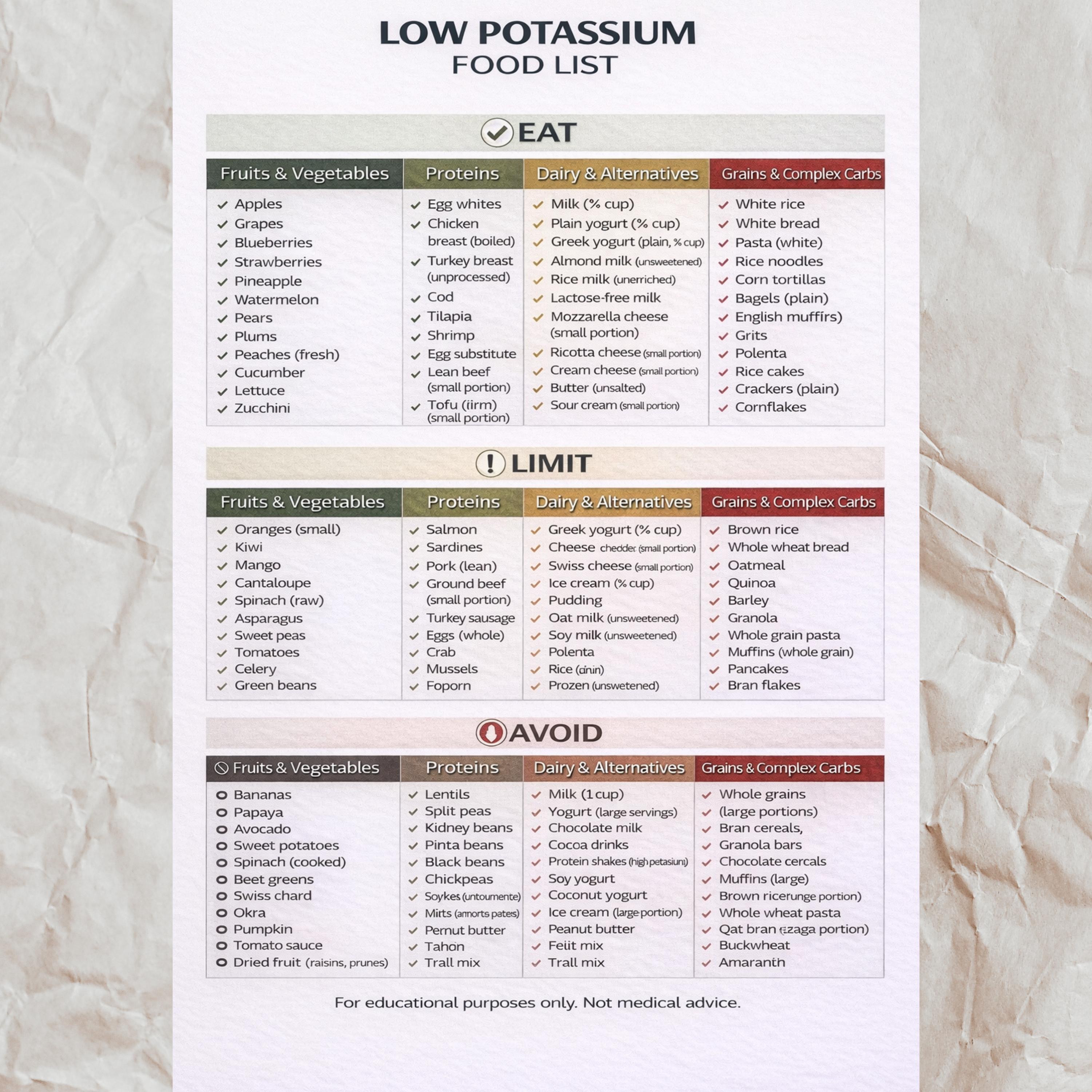 Low Potassium Food List | Printable PDF for Kidney Health, CKD, and ...