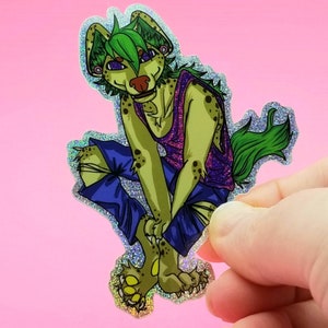 Furry sticker, hyena holographic sticker