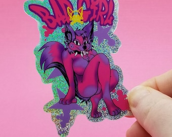 Furry sticker, bad girl wolf furry art, holographic furry stickers