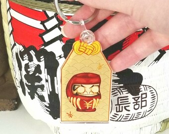 Daruma keychain, Japanese omamori luck keyring, car key accessories, Japanese anime manga gift, kawaii illustration acrylic keyring