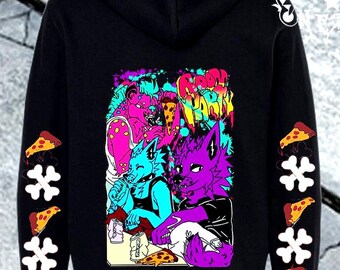 Room Party Fell-Hoodie, lustiges Tiermotiv, Streetwear mit originellem Charakter
