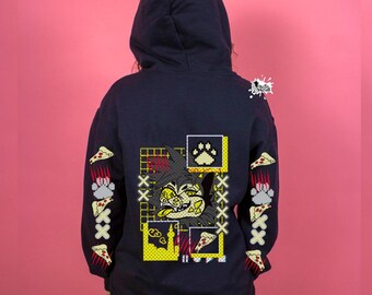 Sweat à capuche en fourrure « Attention, je mords », loup à motif iconique, style vêtements techniques