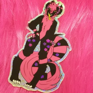 Furry sticker, holographic wolf hyena sticker