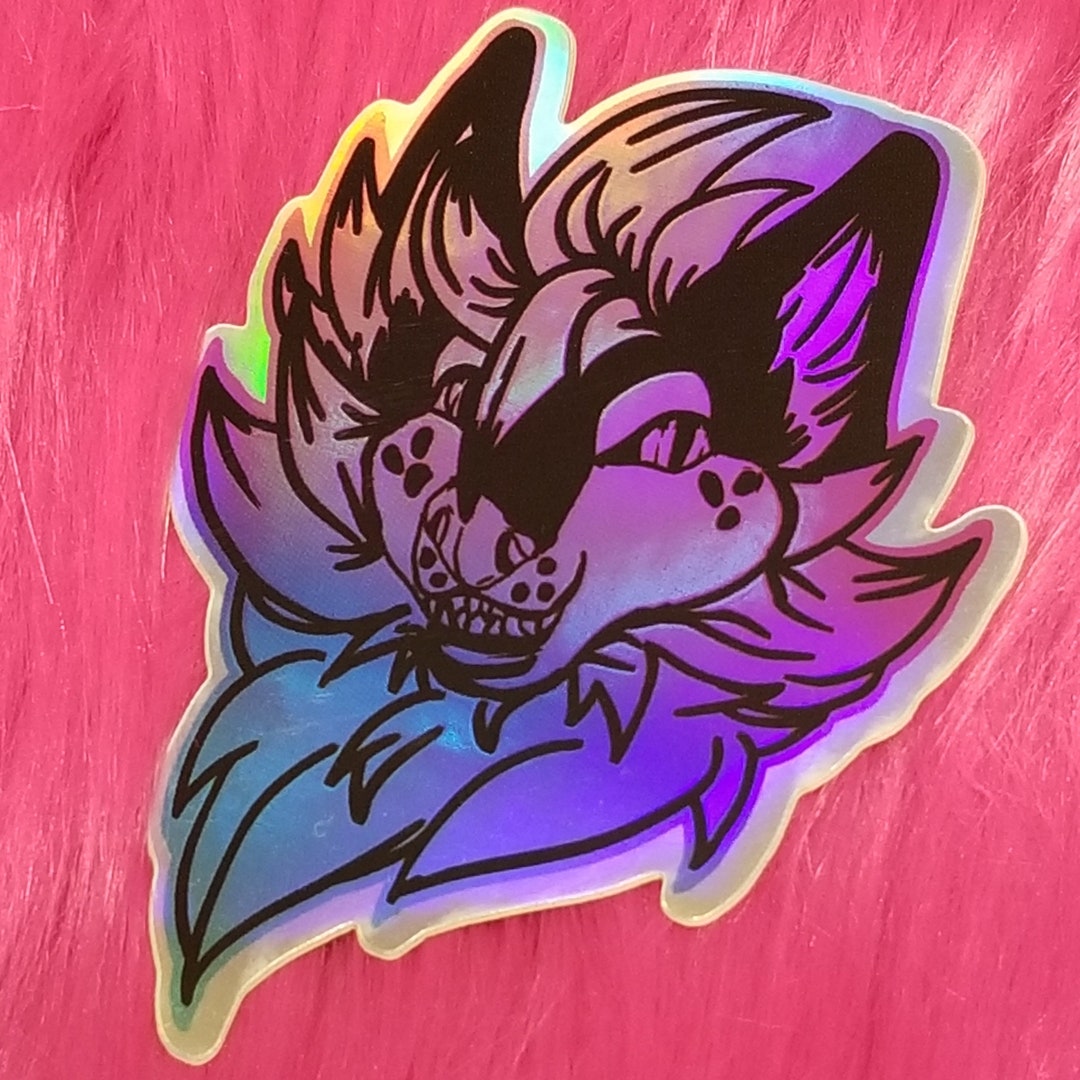 Furry Sticker Wolf Furry Art Badge Holo Graphic Furry Etsy