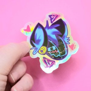 Furry sticker, protogen furry art  badge, holo graphic furry stickers, fursona badge decal, furries stuff merch, anthro furry, water bottle