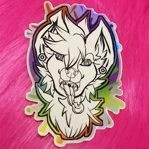 Furry sticker, canine furry holographic pride stickers, gay wolf furry sticker