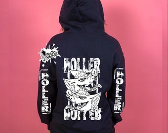 Holler Dualität Wolf Zähne Techwear Hoodie Pullover oder Zip-Up, Furry Streetwear
