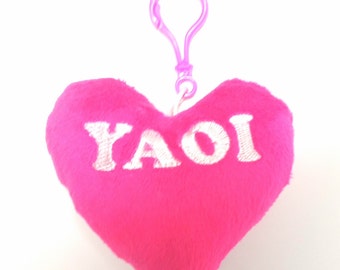 Yaoi Heart Plushie Keychain: Custom Embroidered Minky Bag Tag