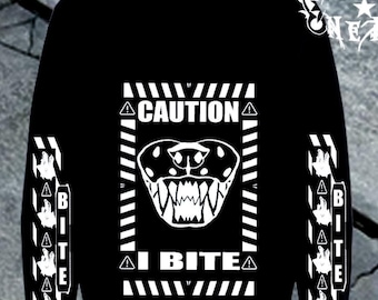 Sudadera con capucha "Precaución: Muerdo a un lobo", sudadera técnica peluda, sudadera con capucha con gráfico canino, ropa urbana de lobo antropomórfico, regalo peludo.