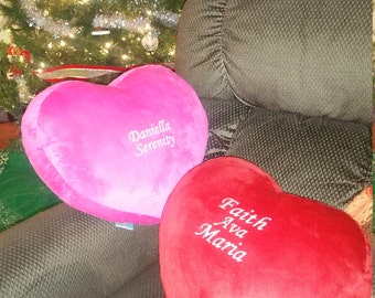 Personalized valentine pillow gift  sweetheart cuddle, custom minky heart shaped anniversary bed pillow, embroidered candy heart pillow cute