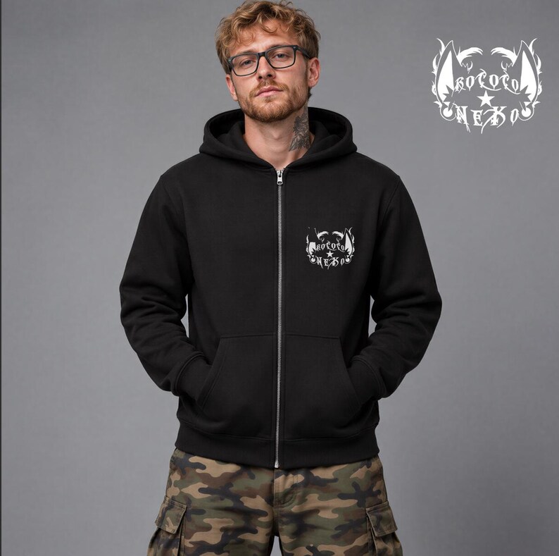 Sudadera con capucha peluda de perro calavera, sudadera con estampado canino, ropa urbana de cachorro calavera, sudadera con capucha de lobo, arte peludo original imagen 6