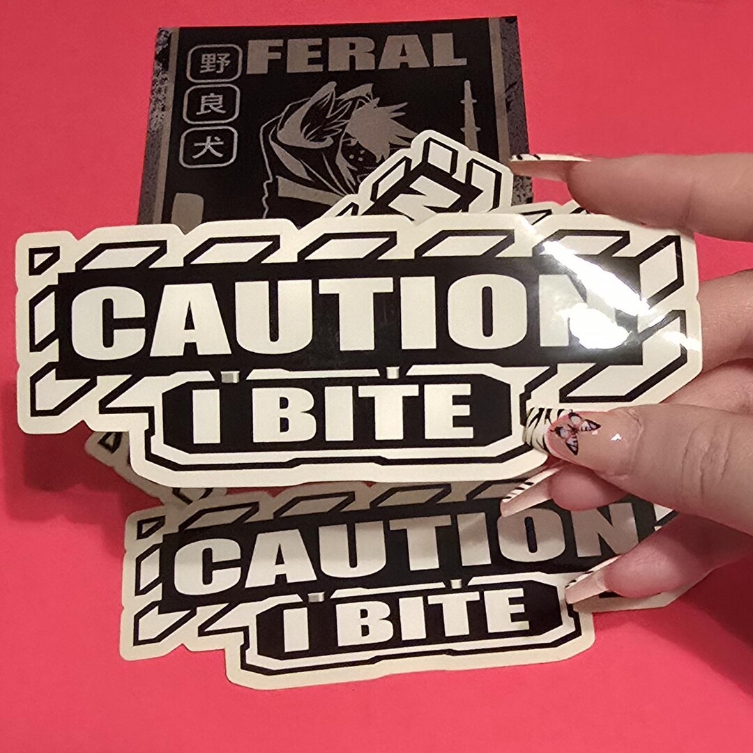 Bite Work Sticker Caution I Bite Stickers, Furry Sticker, Water Bottle Decal, Clear Vynil ...