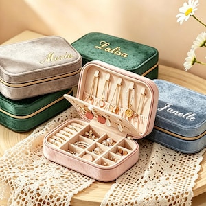 Personalized Velvet Travel Jewelry Box • Bridesmaids Gift