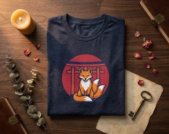 Camiseta Kitsune Fox Torii Gate: Camiseta gráfica minimalista de la mitología japonesa