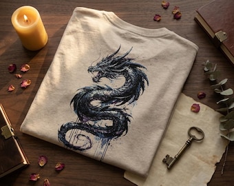 Camiseta de dragón de acuarela: arte fantástico, criatura mítica.