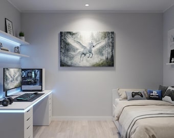 Arte de parede Pégaso Místico - Fantasia pictórica em floresta antiga