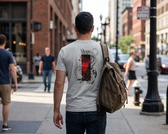 Kitsune Samurai Back Print T-Shirt - Japanese Fox Spirit Graphic Tee - Red Sunset Manga Art