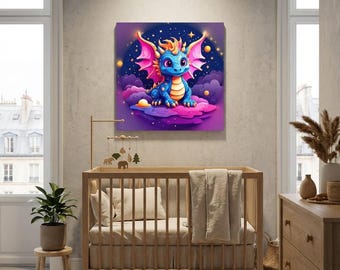 Arte em tela com uma fênix encantadora: decoração para quarto de bebê, ilustração de ave mítica.