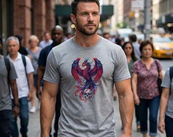 Camiseta Phoenix Rising From Skull - Camiseta com estampa da criatura mítica Pássaro de Fogo - Presente com estética sombria para amantes da mitologia
