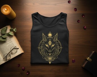 Camiseta sin mangas Kitsune / Zorro japonés, Geometría Sagrada, Unisex