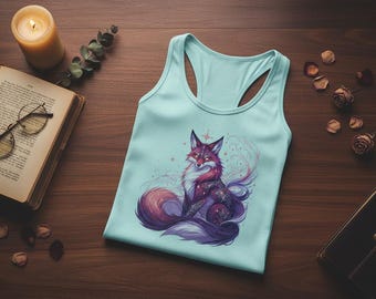 Mystic Kitsune Frauen Tank Top | Fantasy Fuchs Racerback | Zauberhaftes Japanisches Fuchs Shirt | Leichtes Damen Top