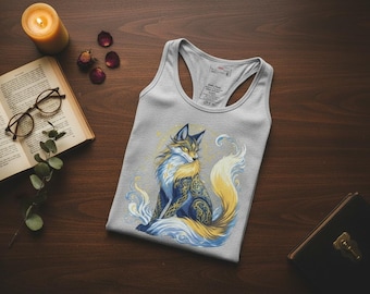Kitsune Fuchs Frauen Tank Top | Japanischer Mythischer Fuchs Racerback | Fantasy Fuchs T-Shirt | Leichtes Damen Top