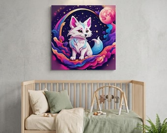 Ilustração Kitsune para Quarto Infantil: Uma ilustração encantadora do espírito da raposa.