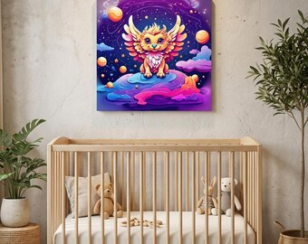 Ilustração de bebê Griffin para decoração de quarto infantil, estilo fantasia.