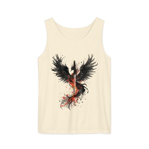 Casual Summer Tank Phoenix Design Women Sleeveless Top Japanese Artwork Fantasy Bird Illustration Katana Warrior Symbol Dark Fire Imagery Rebirth Concept Fashion Statement Piece Lightweight Comfortable Fabric Stylish Modern Look Unique Gift