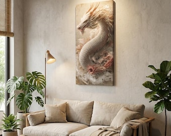 Arte japonesa com dragão, tela impressa, fantasia, decoração oriental para casa, inspiração asiática, arte déco japonesa, obra de arte moderna, criatura mítica para exibição na parede.