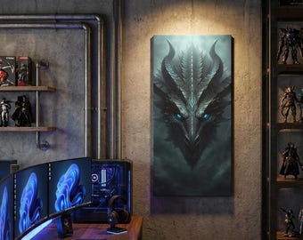 Arte mural con cabeza de dragón: decoración de sala de juegos de fantasía, póster de D&D