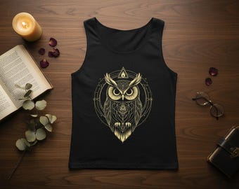 Camiseta sin mangas Búho Místico: Geometría Sagrada, Símbolo Espiritual, Unisex